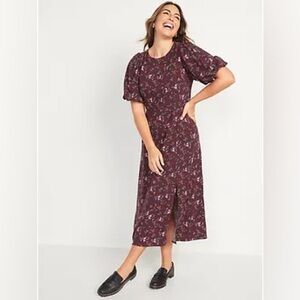 Old Navy Puff Sleeve Floral Maxi Shift Dress - size (M)